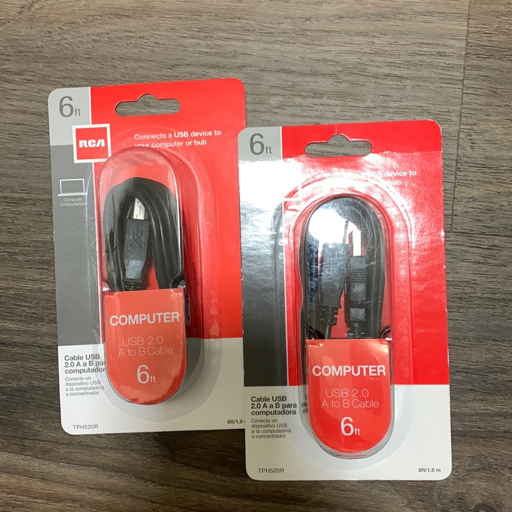 2 RCA Computer USB 2.0 A to B cable 6ft.
